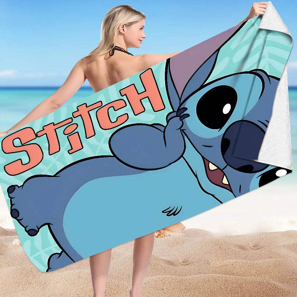 Kawaii Disney Stitch Beach Towel Cartoon Style Microfiber Large Beach Towel Bath Towel Multifunctional Square Towel Beach Towel