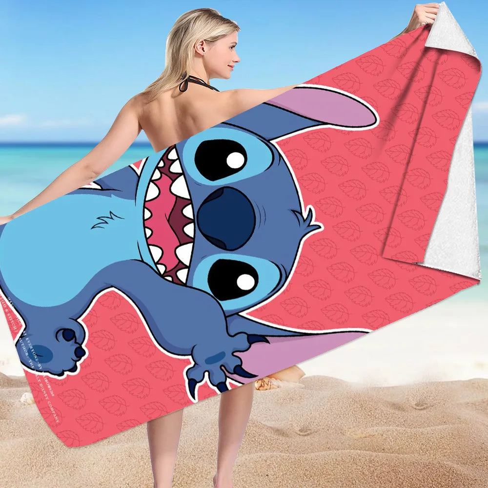 Kawaii Disney Stitch Beach Towel Cartoon Style Microfiber Large Beach Towel Bath Towel Multifunctional Square Towel Beach Towel