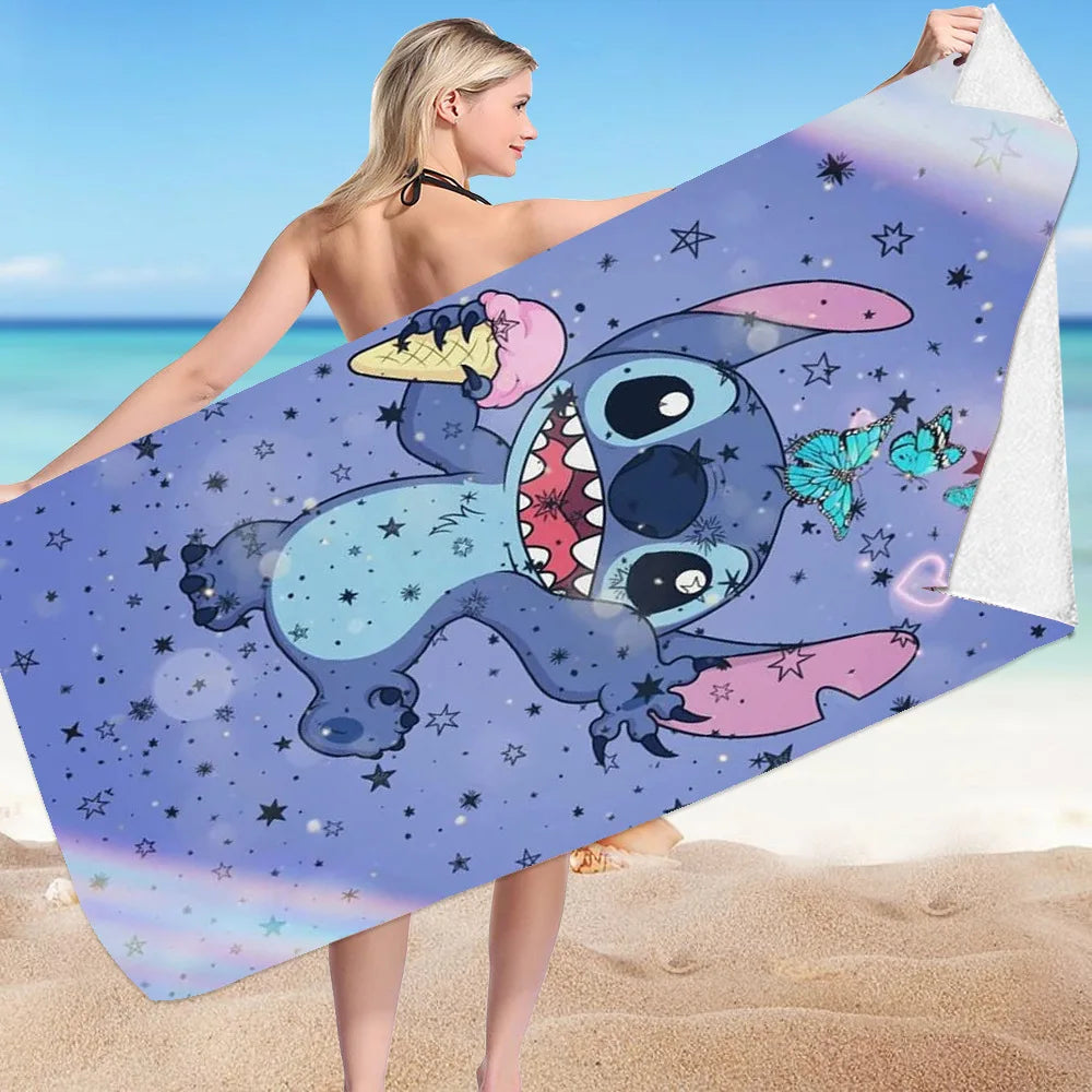 Kawaii Disney Stitch Beach Towel Cartoon Style Microfiber Large Beach Towel Bath Towel Multifunctional Square Towel Beach Towel