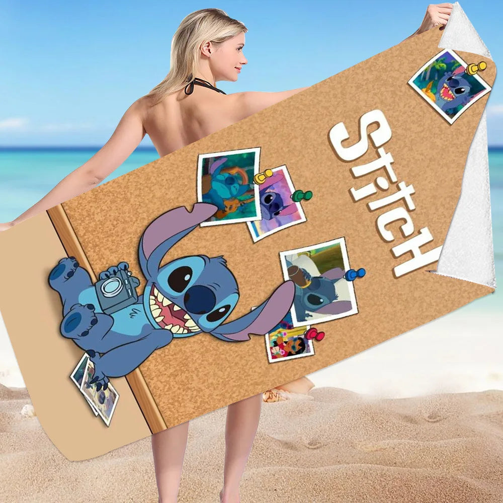 Kawaii Disney Stitch Beach Towel Cartoon Style Microfiber Large Beach Towel Bath Towel Multifunctional Square Towel Beach Towel