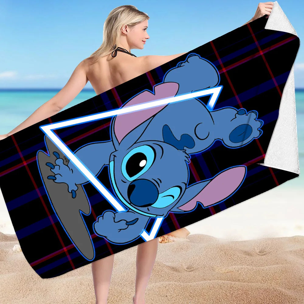Kawaii Disney Stitch Beach Towel Cartoon Style Microfiber Large Beach Towel Bath Towel Multifunctional Square Towel Beach Towel