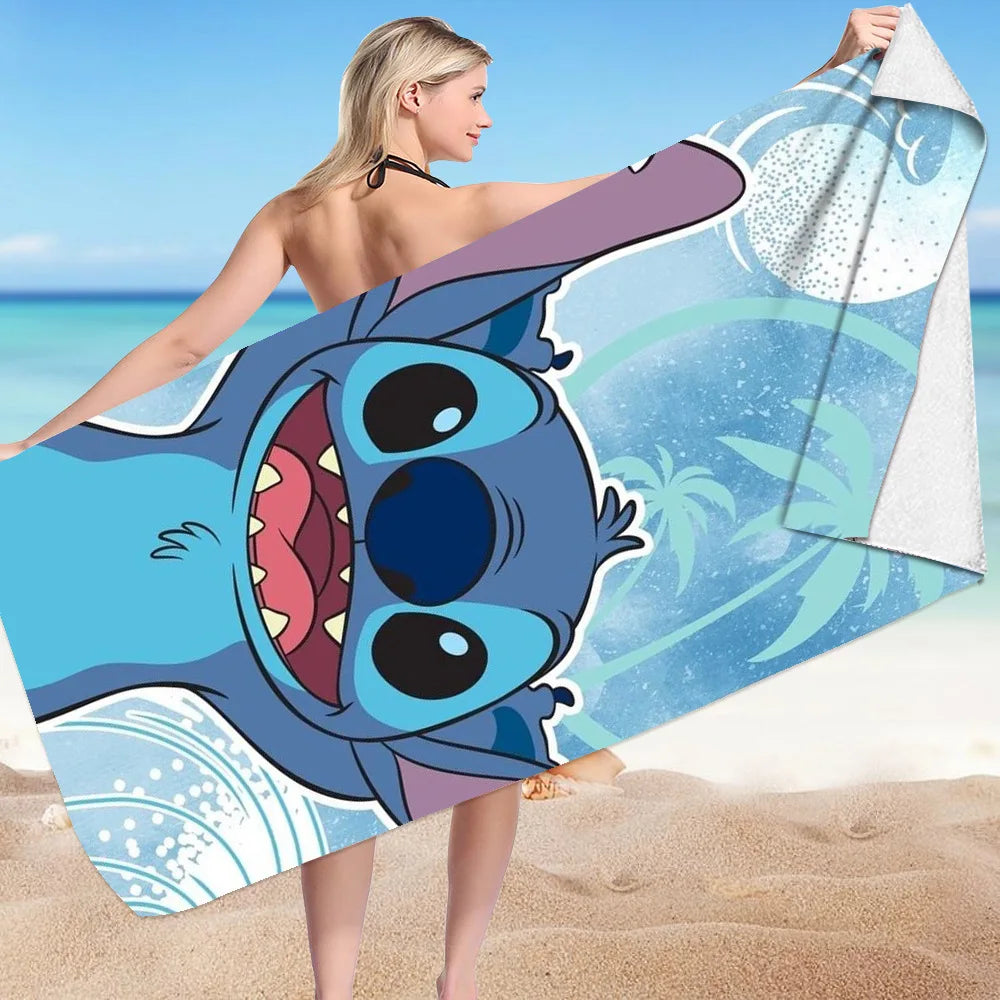Kawaii Disney Stitch Beach Towel Cartoon Style Microfiber Large Beach Towel Bath Towel Multifunctional Square Towel Beach Towel