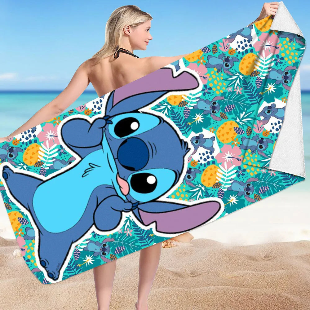 Kawaii Disney Stitch Beach Towel Cartoon Style Microfiber Large Beach Towel Bath Towel Multifunctional Square Towel Beach Towel