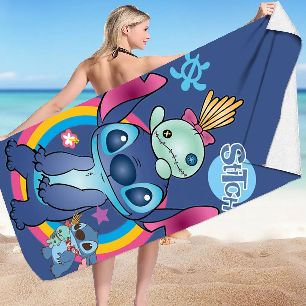 Kawaii Disney Stitch Beach Towel Cartoon Style Microfiber Large Beach Towel Bath Towel Multifunctional Square Towel Beach Towel