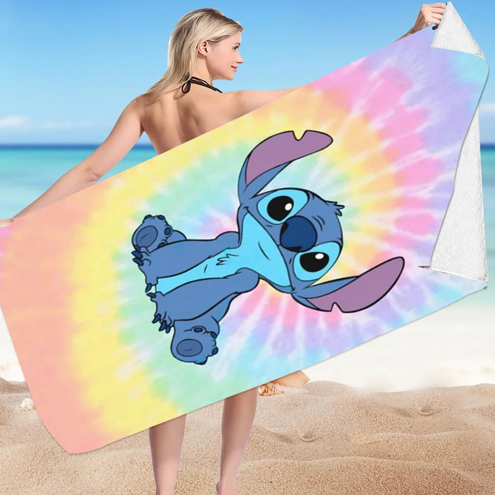 Kawaii Disney Stitch Beach Towel Cartoon Style Microfiber Large Beach Towel Bath Towel Multifunctional Square Towel Beach Towel