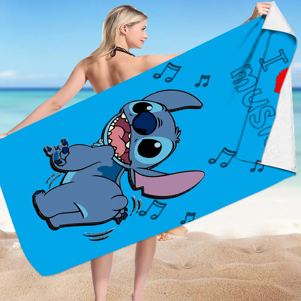 Kawaii Disney Stitch Beach Towel Cartoon Style Microfiber Large Beach Towel Bath Towel Multifunctional Square Towel Beach Towel