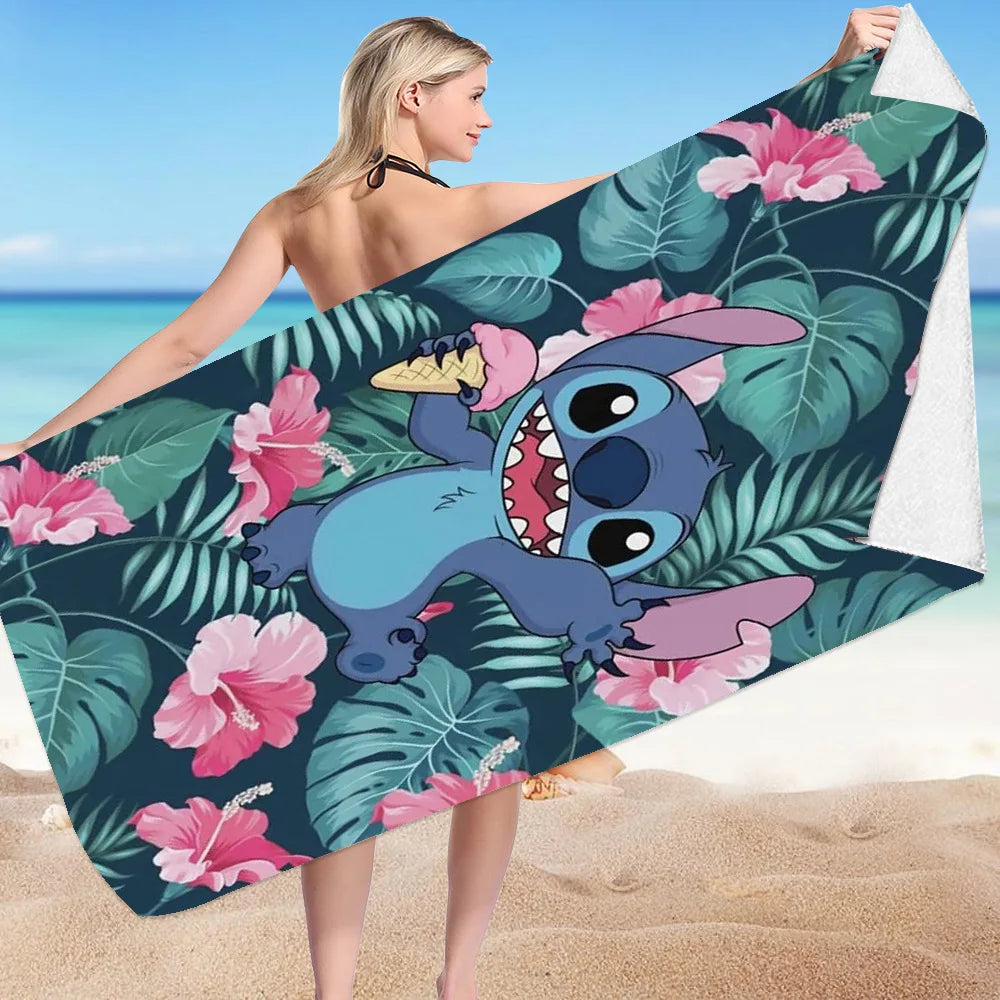 Kawaii Disney Stitch Beach Towel Cartoon Style Microfiber Large Beach Towel Bath Towel Multifunctional Square Towel Beach Towel