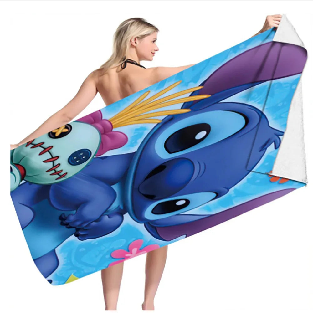 Kawaii Disney Stitch Beach Towel Cartoon Style Microfiber Large Beach Towel Bath Towel Multifunctional Square Towel Beach Towel