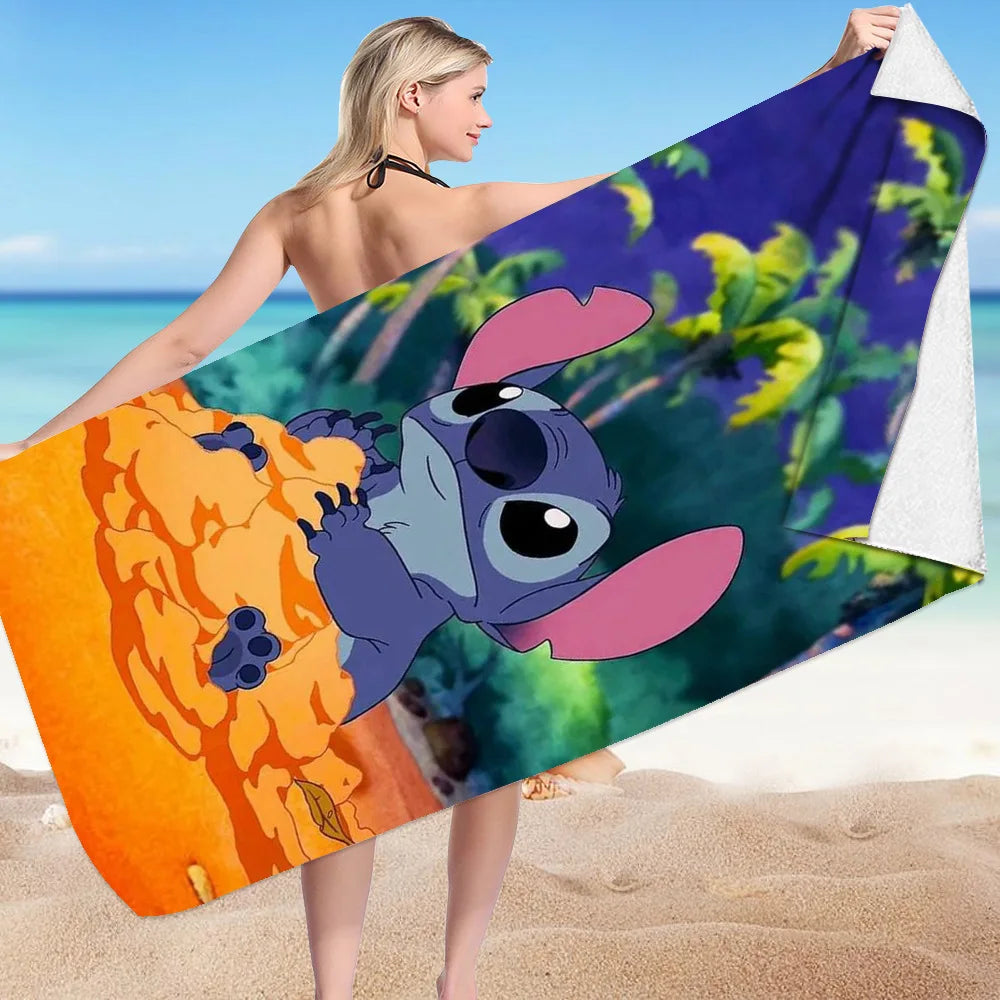 Kawaii Disney Stitch Beach Towel Cartoon Style Microfiber Large Beach Towel Bath Towel Multifunctional Square Towel Beach Towel