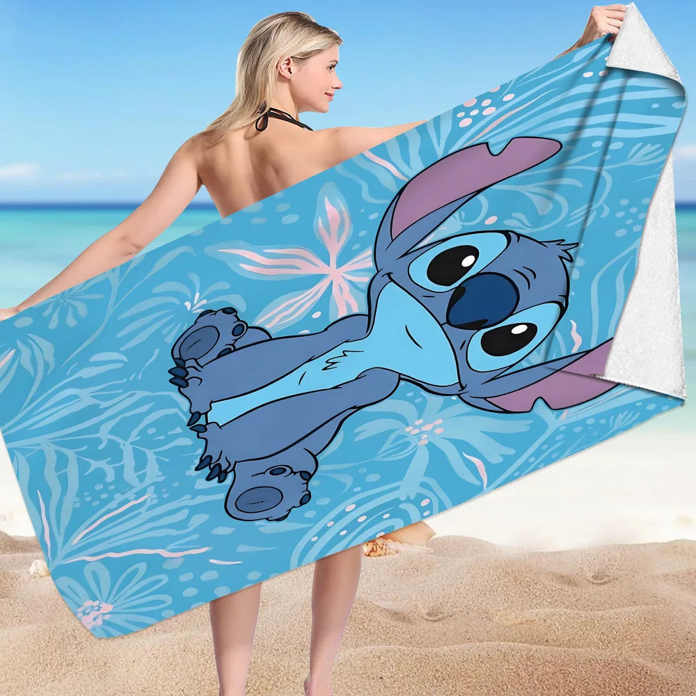 Kawaii Disney Stitch Beach Towel Cartoon Style Microfiber Large Beach Towel Bath Towel Multifunctional Square Towel Beach Towel