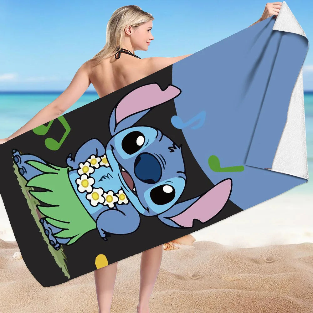 Kawaii Disney Stitch Beach Towel Cartoon Style Microfiber Large Beach Towel Bath Towel Multifunctional Square Towel Beach Towel