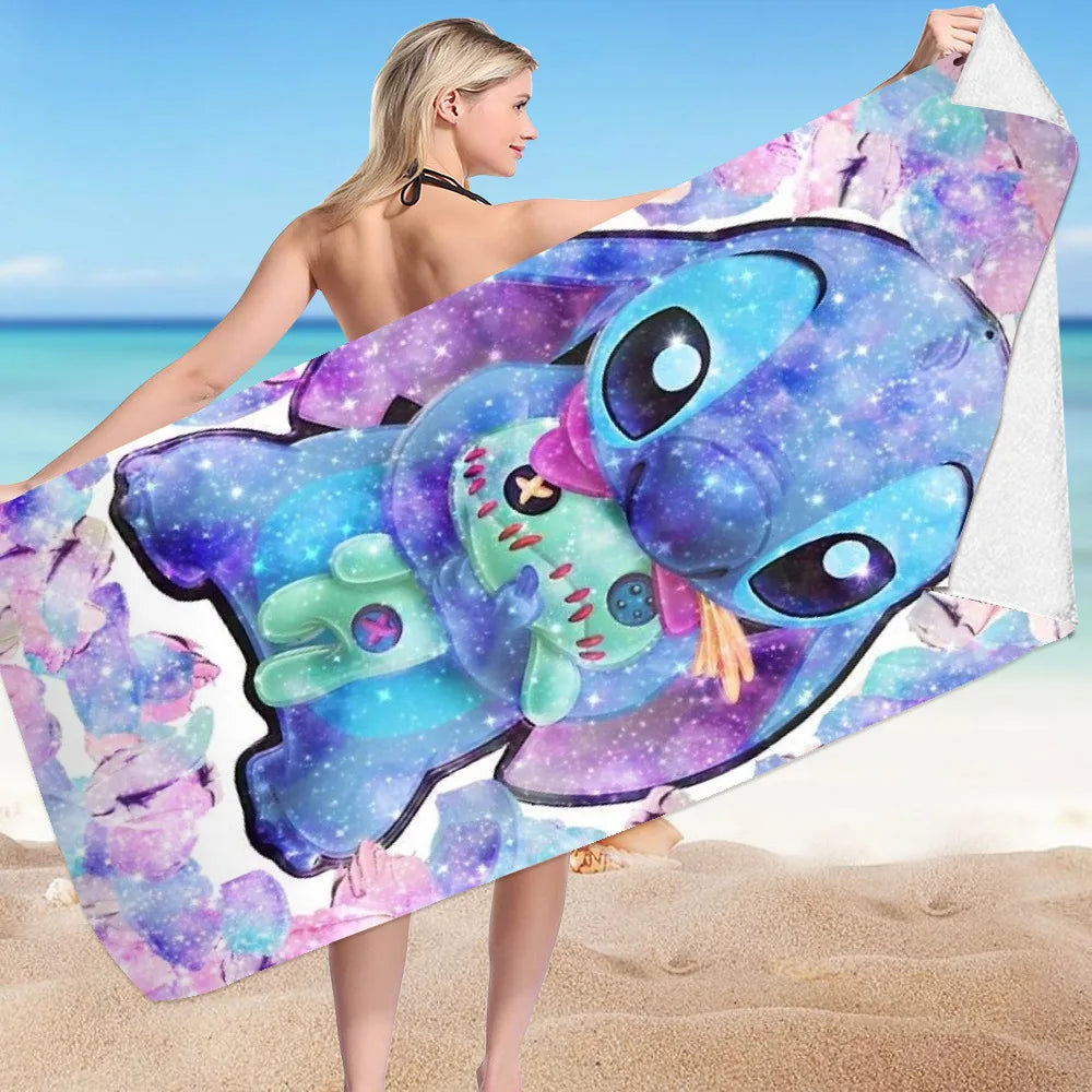 Kawaii Disney Stitch Beach Towel Cartoon Style Microfiber Large Beach Towel Bath Towel Multifunctional Square Towel Beach Towel