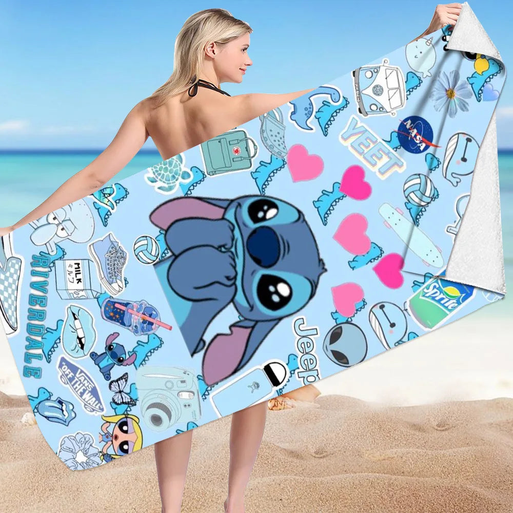 Kawaii Disney Stitch Beach Towel Cartoon Style Microfiber Large Beach Towel Bath Towel Multifunctional Square Towel Beach Towel