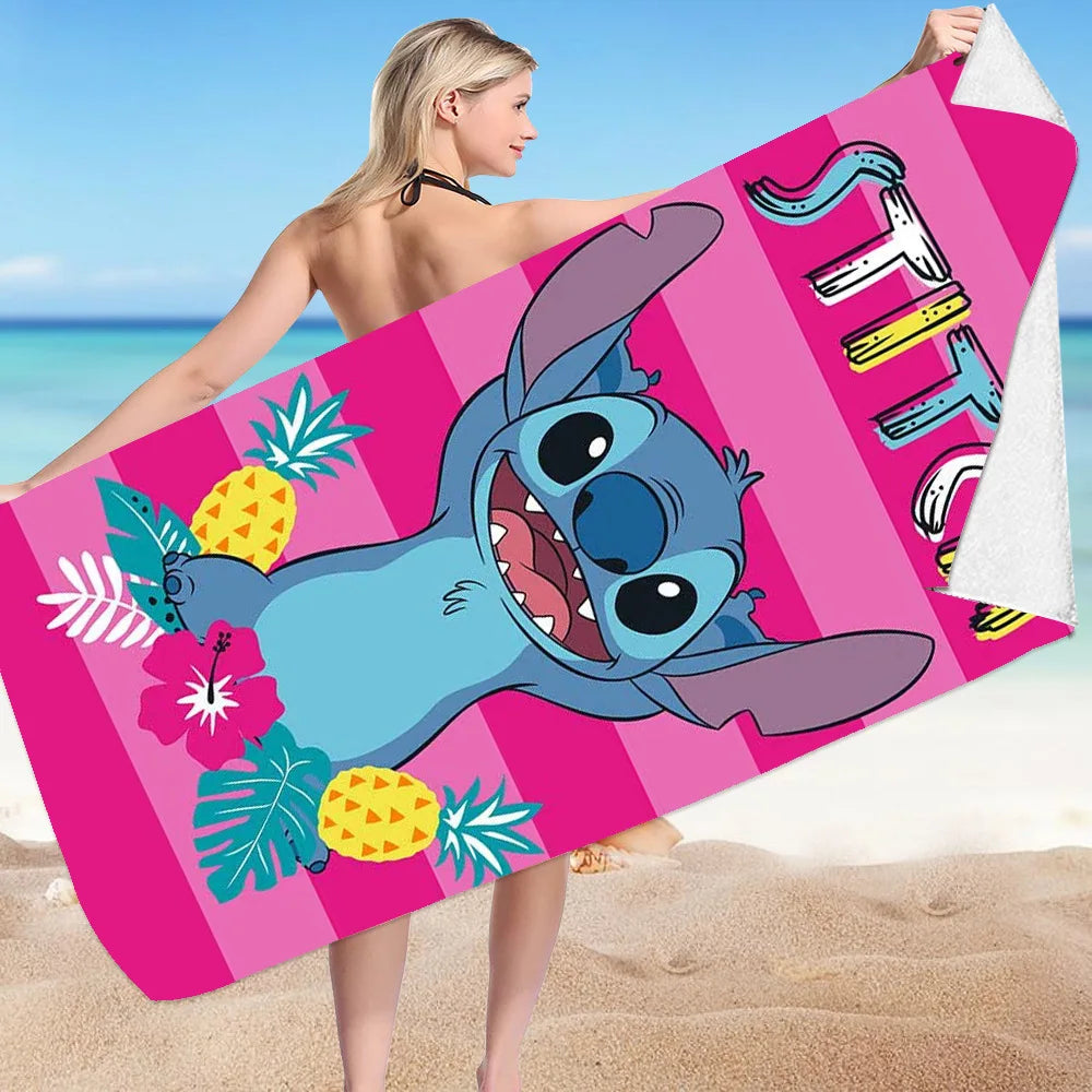 Kawaii Disney Stitch Beach Towel Cartoon Style Microfiber Large Beach Towel Bath Towel Multifunctional Square Towel Beach Towel