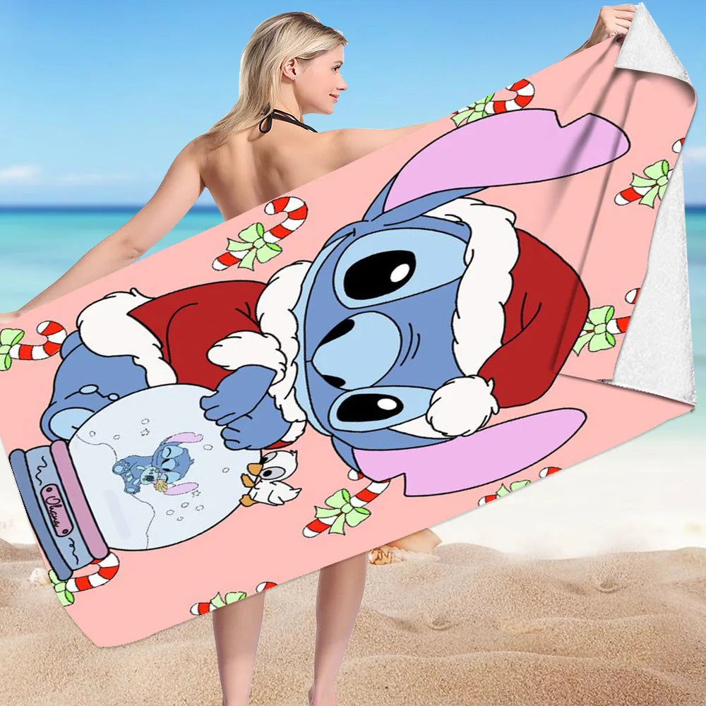 Kawaii Disney Stitch Beach Towel Cartoon Style Microfiber Large Beach Towel Bath Towel Multifunctional Square Towel Beach Towel