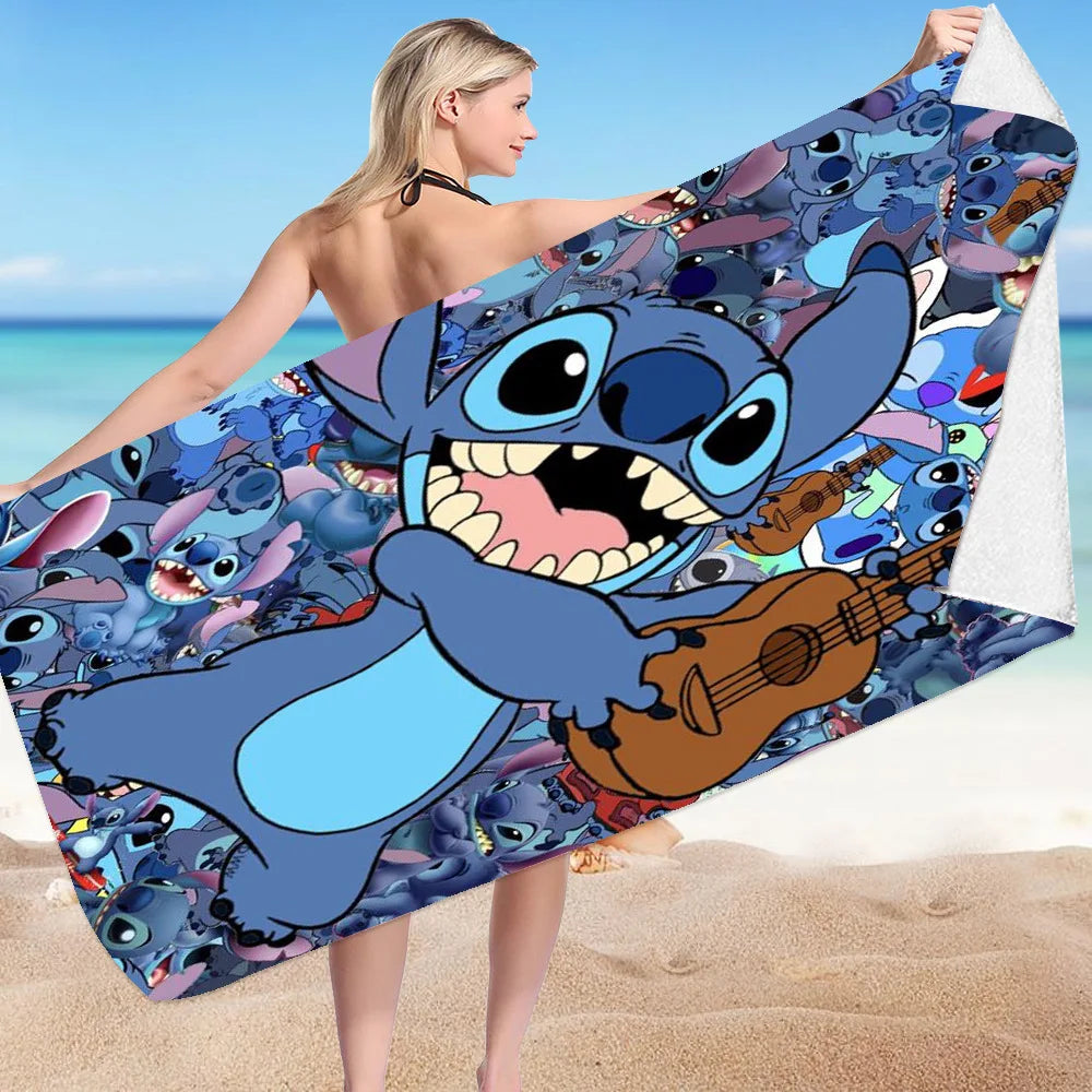 Kawaii Disney Stitch Beach Towel Cartoon Style Microfiber Large Beach Towel Bath Towel Multifunctional Square Towel Beach Towel