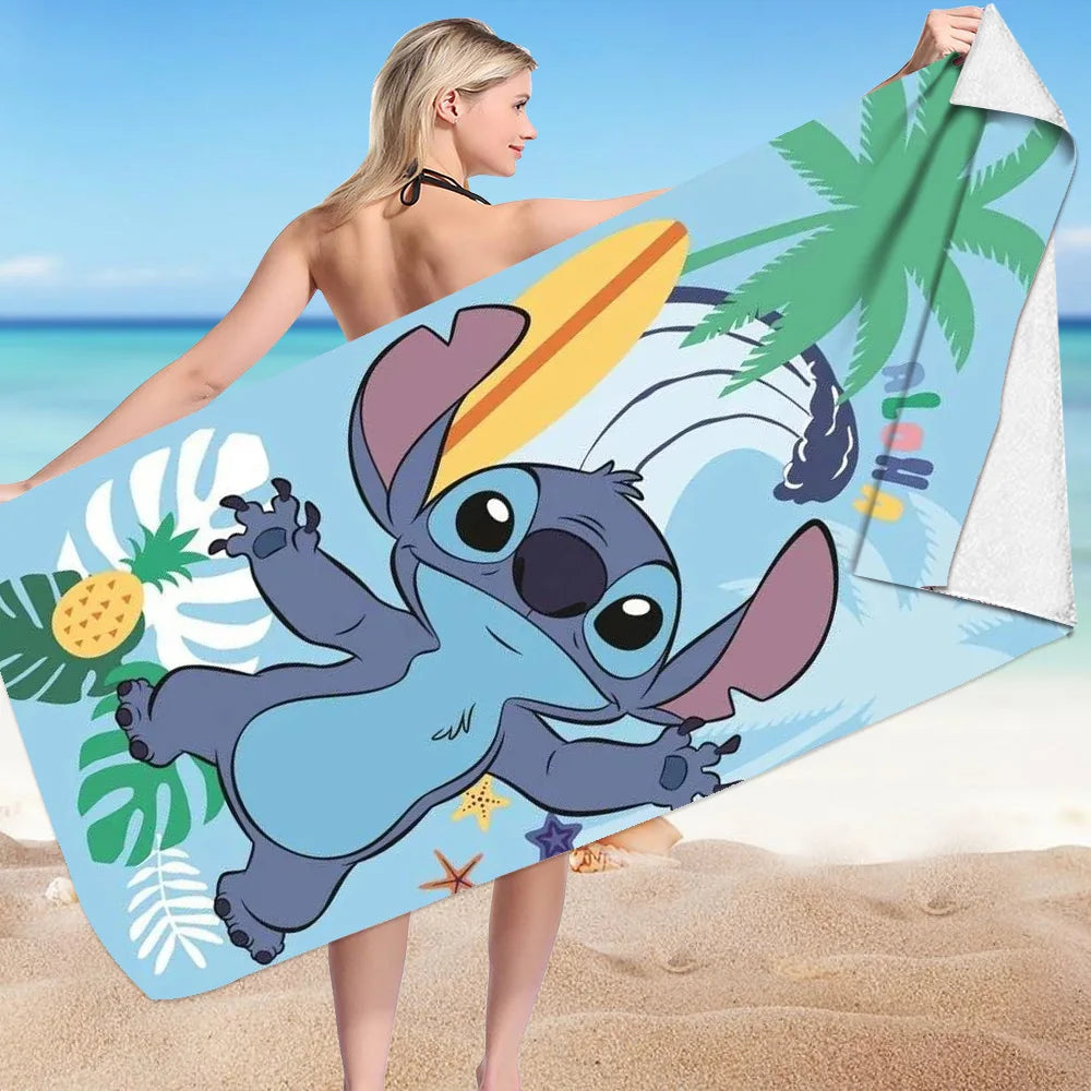 Kawaii Disney Stitch Beach Towel Cartoon Style Microfiber Large Beach Towel Bath Towel Multifunctional Square Towel Beach Towel