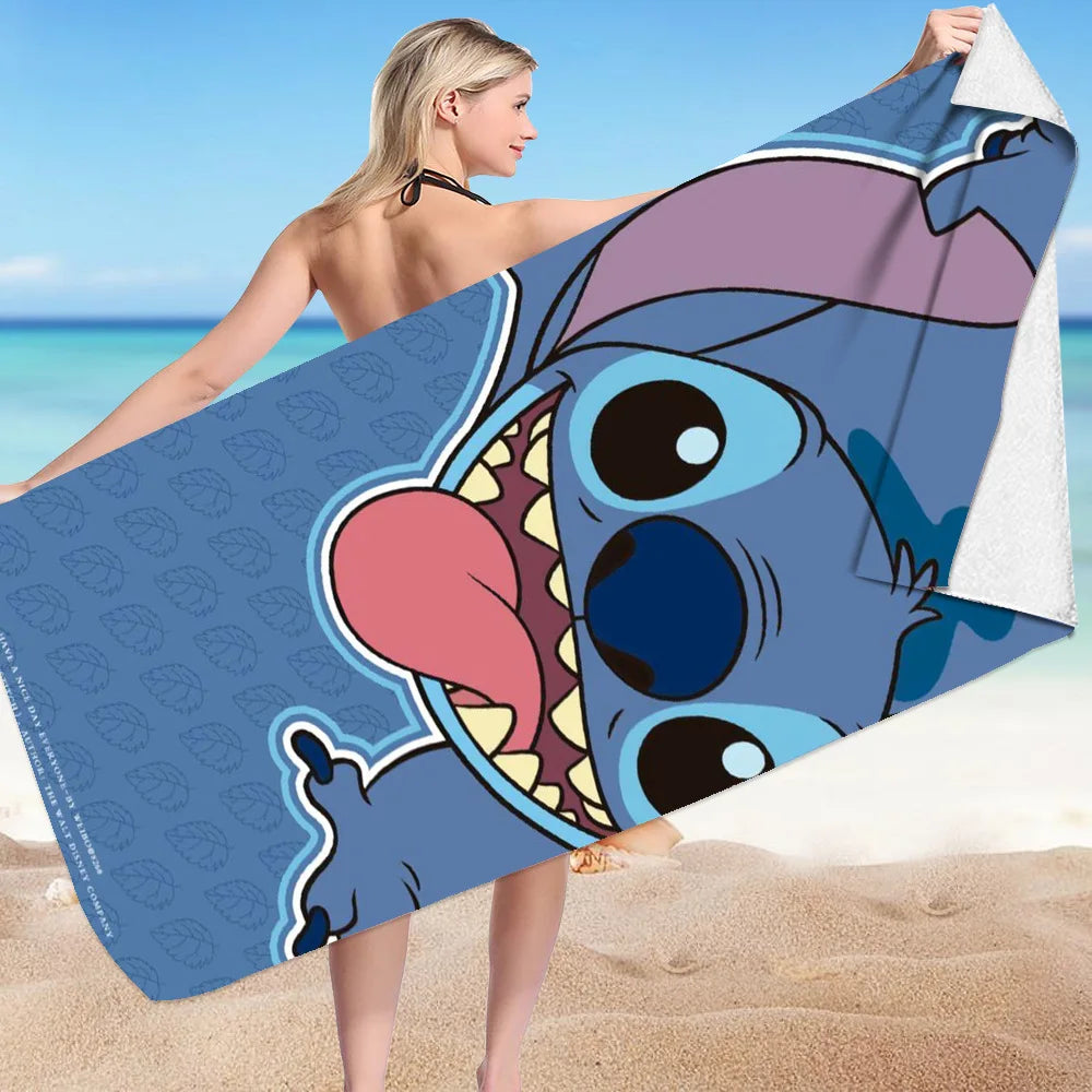 Kawaii Disney Stitch Beach Towel Cartoon Style Microfiber Large Beach Towel Bath Towel Multifunctional Square Towel Beach Towel