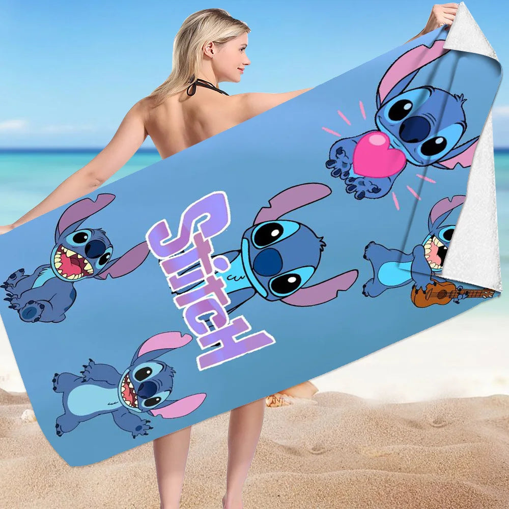 Kawaii Disney Stitch Beach Towel Cartoon Style Microfiber Large Beach Towel Bath Towel Multifunctional Square Towel Beach Towel