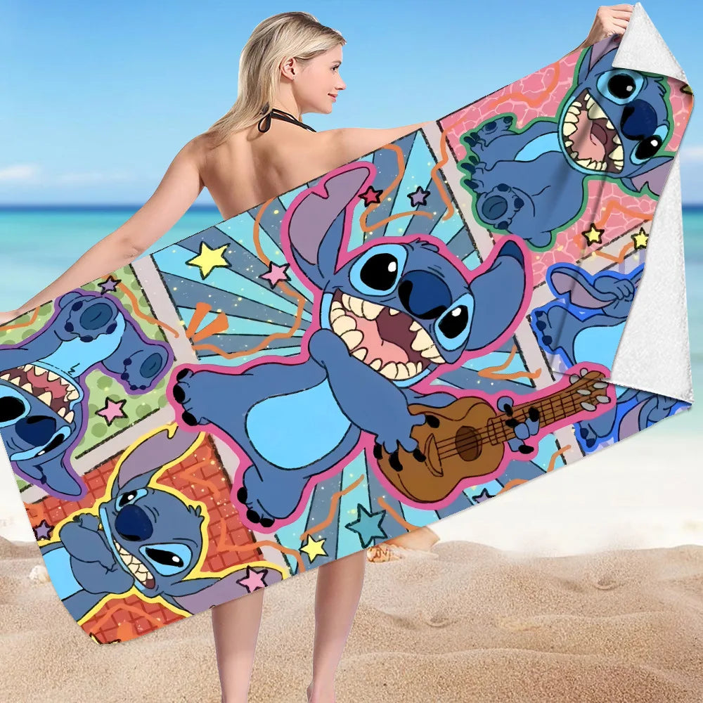 Kawaii Disney Stitch Beach Towel Cartoon Style Microfiber Large Beach Towel Bath Towel Multifunctional Square Towel Beach Towel