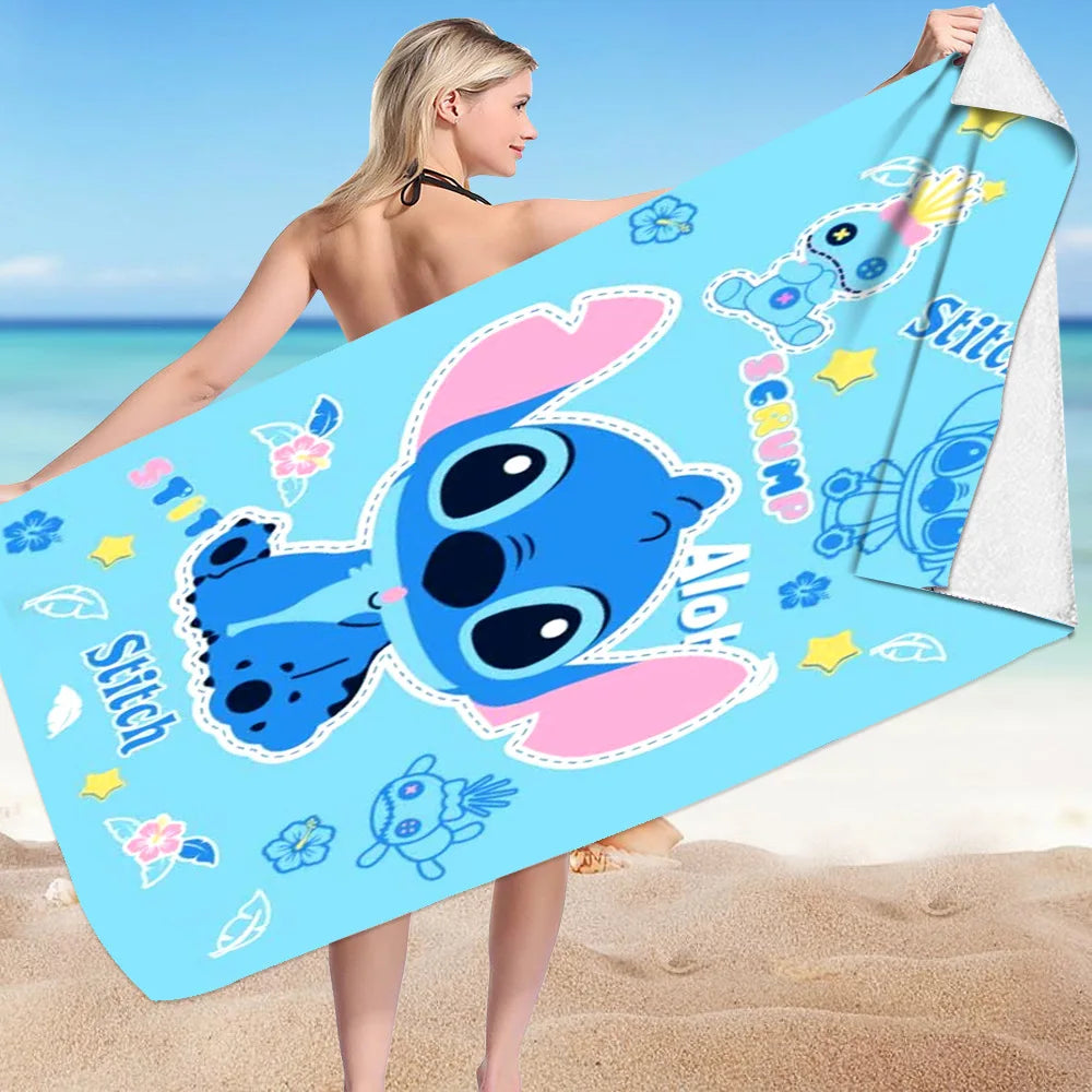 Kawaii Disney Stitch Beach Towel Cartoon Style Microfiber Large Beach Towel Bath Towel Multifunctional Square Towel Beach Towel