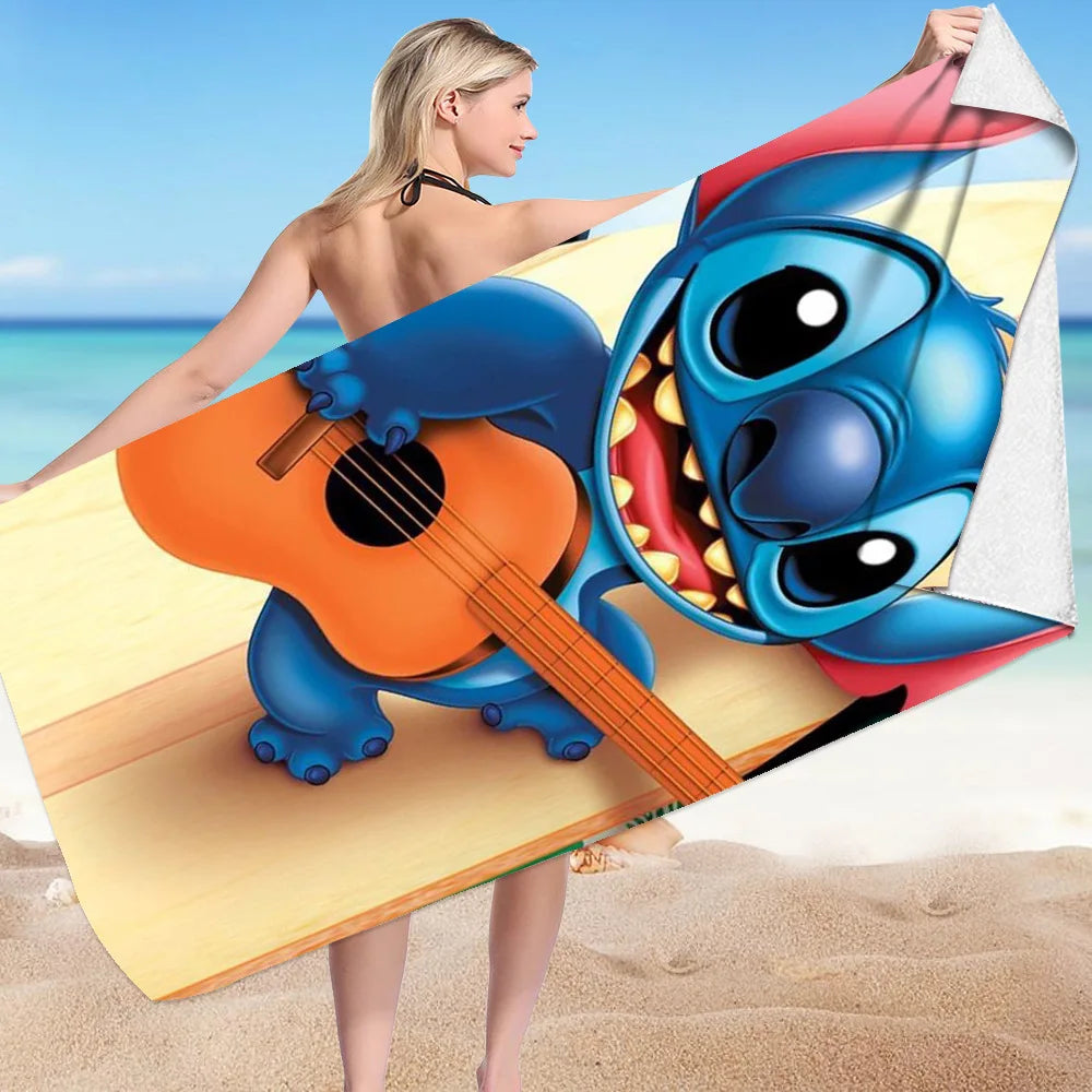 Kawaii Disney Stitch Beach Towel Cartoon Style Microfiber Large Beach Towel Bath Towel Multifunctional Square Towel Beach Towel