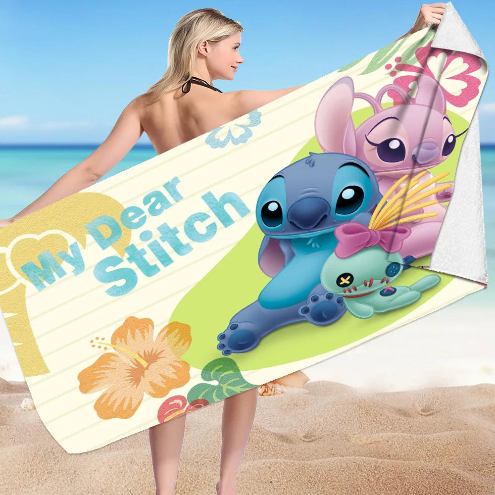 Kawaii Disney Stitch Beach Towel Cartoon Style Microfiber Large Beach Towel Bath Towel Multifunctional Square Towel Beach Towel