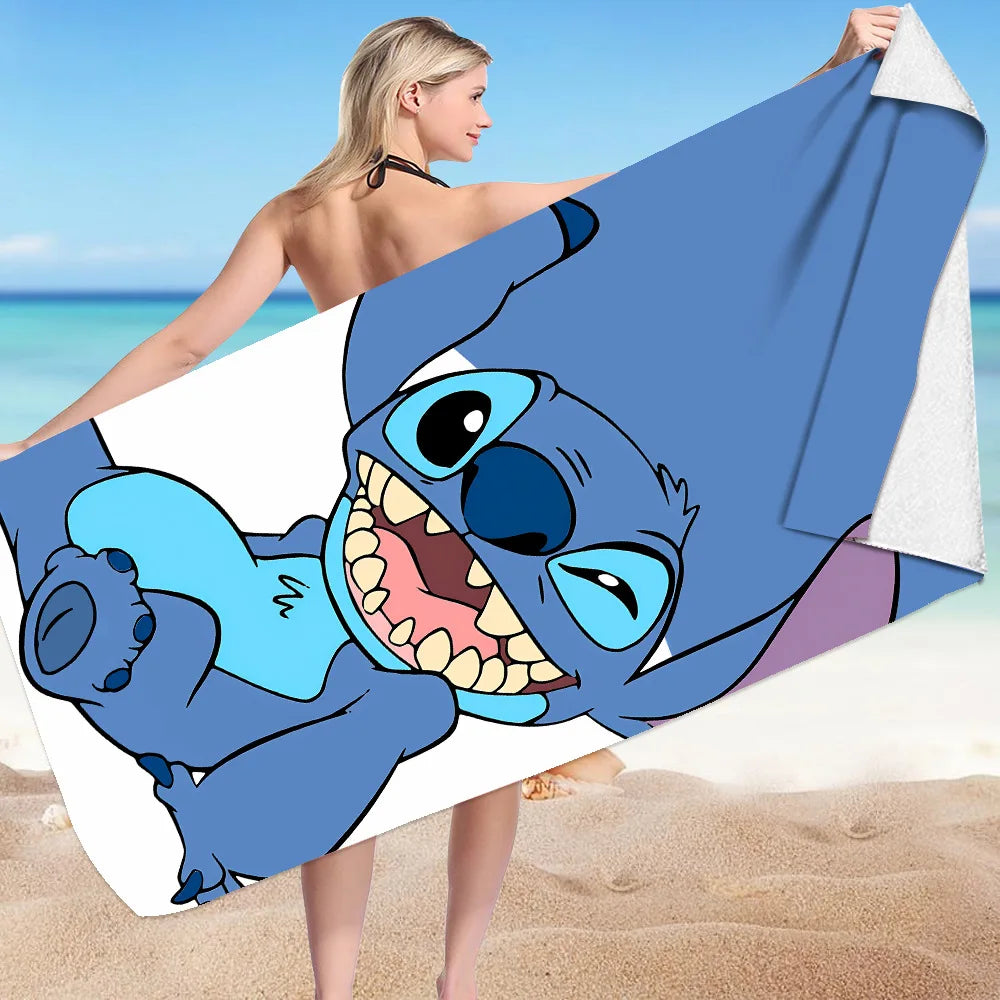 Kawaii Disney Stitch Beach Towel Cartoon Style Microfiber Large Beach Towel Bath Towel Multifunctional Square Towel Beach Towel