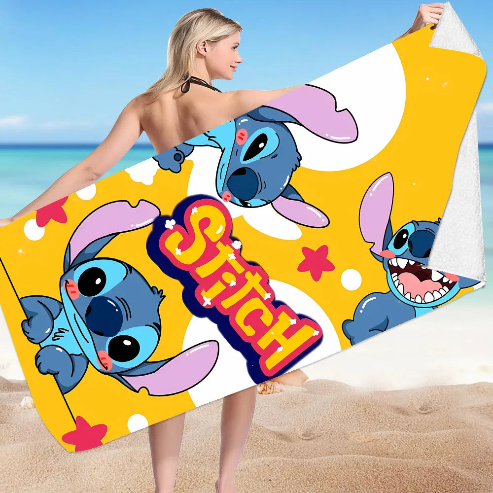 Kawaii Disney Stitch Beach Towel Cartoon Style Microfiber Large Beach Towel Bath Towel Multifunctional Square Towel Beach Towel