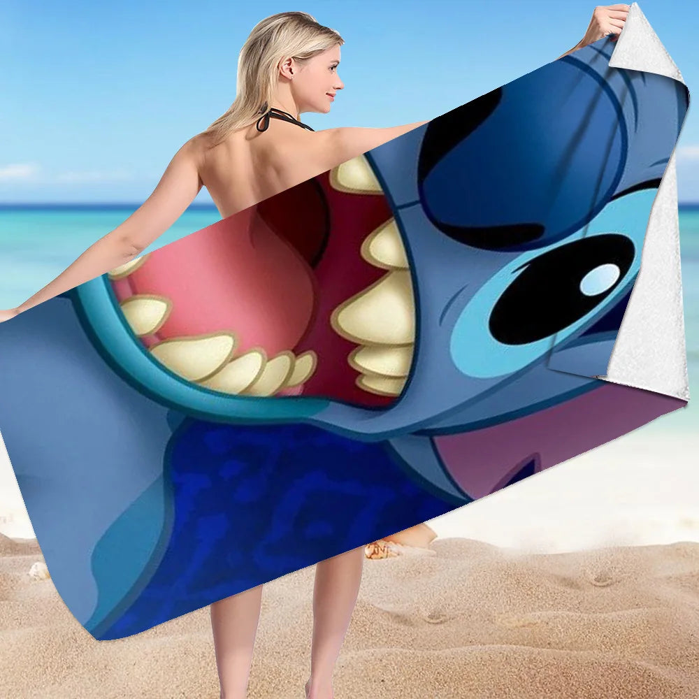 Kawaii Disney Stitch Beach Towel Cartoon Style Microfiber Large Beach Towel Bath Towel Multifunctional Square Towel Beach Towel