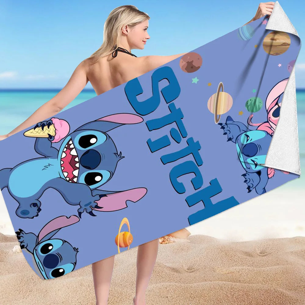 Kawaii Disney Stitch Beach Towel Cartoon Style Microfiber Large Beach Towel Bath Towel Multifunctional Square Towel Beach Towel