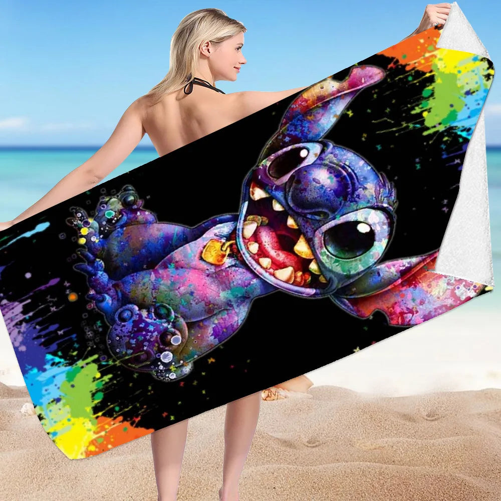 Kawaii Disney Stitch Beach Towel Cartoon Style Microfiber Large Beach Towel Bath Towel Multifunctional Square Towel Beach Towel