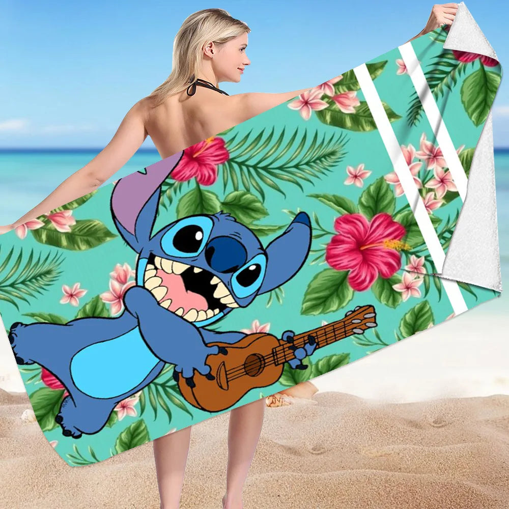 Kawaii Disney Stitch Beach Towel Cartoon Style Microfiber Large Beach Towel Bath Towel Multifunctional Square Towel Beach Towel
