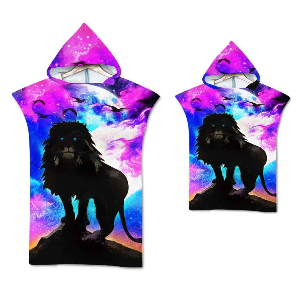 Wolf Large Beach Towel Bath Towel Quick Dry Towels Hooded Cloak Wetsuit Adult Child Parent-Child Poncho Bathrobe for Swim Surf