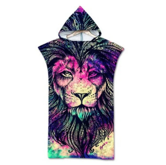 Wolf Large Beach Towel Bath Towel Quick Dry Towels Hooded Cloak Wetsuit Adult Child Parent-Child Poncho Bathrobe for Swim Surf