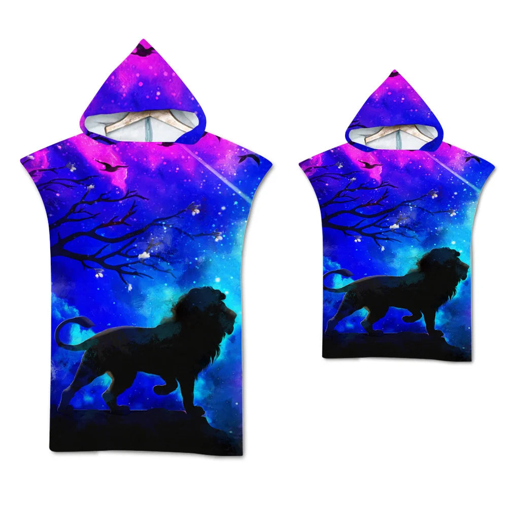 Wolf Large Beach Towel Bath Towel Quick Dry Towels Hooded Cloak Wetsuit Adult Child Parent-Child Poncho Bathrobe for Swim Surf