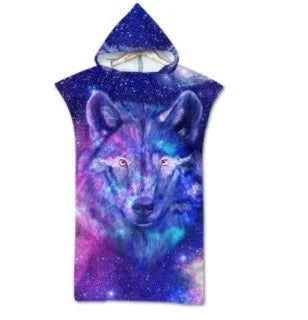 Wolf Large Beach Towel Bath Towel Quick Dry Towels Hooded Cloak Wetsuit Adult Child Parent-Child Poncho Bathrobe for Swim Surf