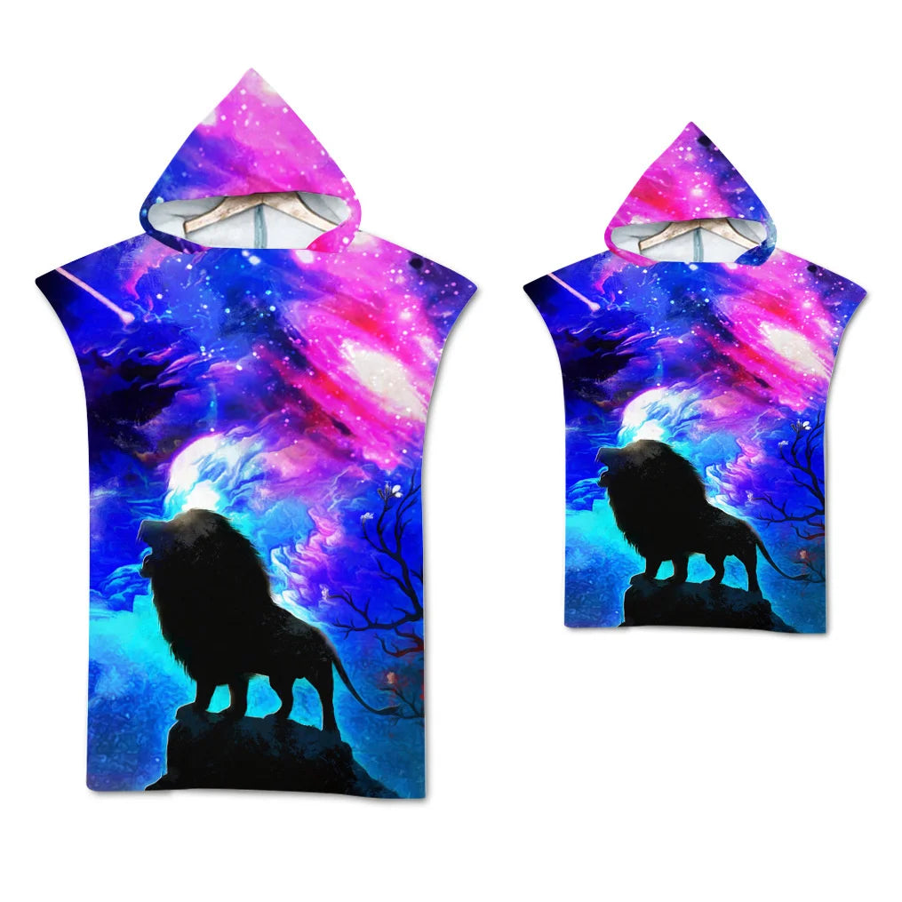 Wolf Large Beach Towel Bath Towel Quick Dry Towels Hooded Cloak Wetsuit Adult Child Parent-Child Poncho Bathrobe for Swim Surf