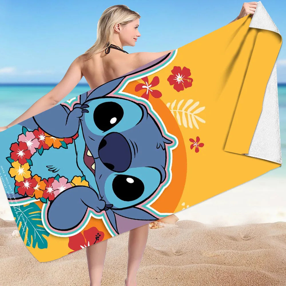 Kawaii Disney Stitch Beach Towel Cartoon Style Microfiber Large Beach Towel Bath Towel Multifunctional Square Towel Beach Towel