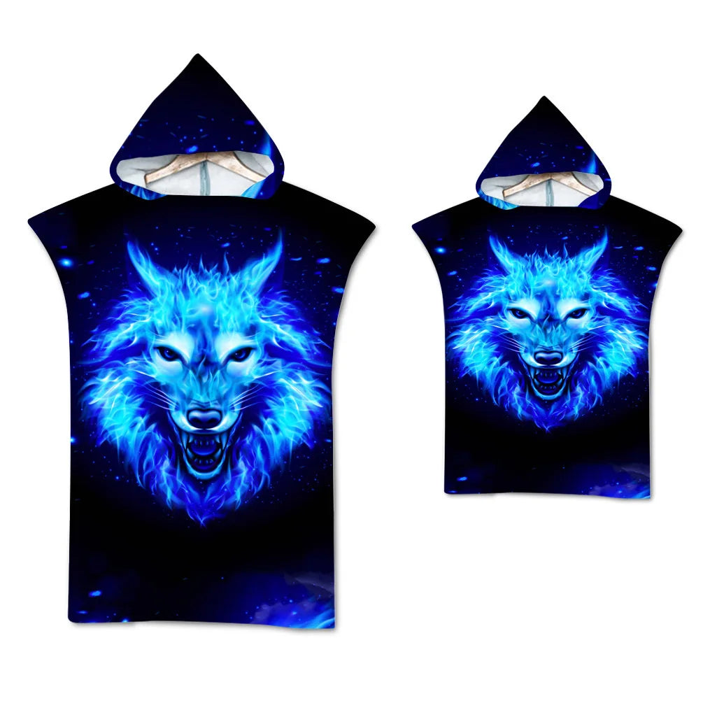 Wolf Large Beach Towel Bath Towel Quick Dry Towels Hooded Cloak Wetsuit Adult Child Parent-Child Poncho Bathrobe for Swim Surf
