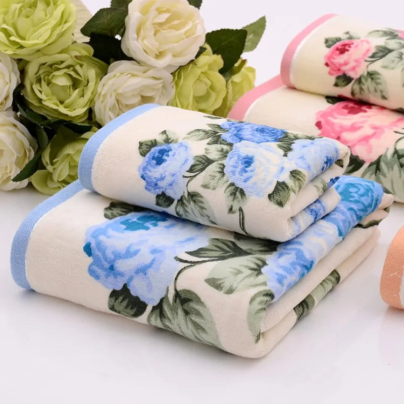 Pure Cotton Creative Jacquard Absorbent Towel Quick-drying Beach Towel Large Flower-shaped Creative Couple Wash Towel 2 Sets
