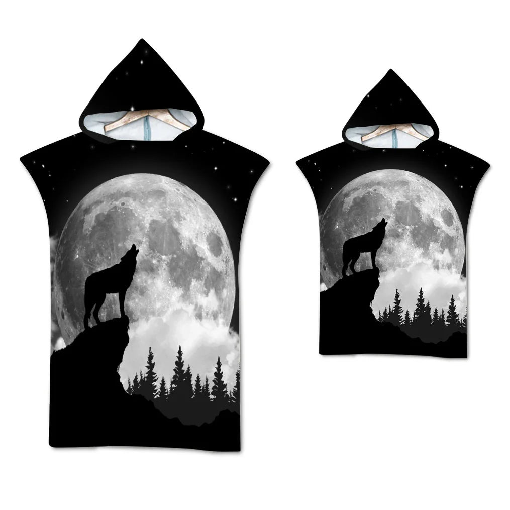 Wolf Large Beach Towel Bath Towel Quick Dry Towels Hooded Cloak Wetsuit Adult Child Parent-Child Poncho Bathrobe for Swim Surf