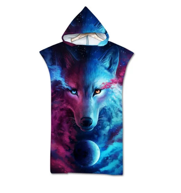 Wolf Large Beach Towel Bath Towel Quick Dry Towels Hooded Cloak Wetsuit Adult Child Parent-Child Poncho Bathrobe for Swim Surf