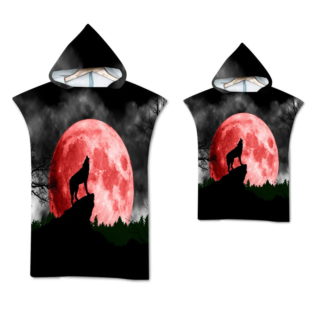 Wolf Large Beach Towel Bath Towel Quick Dry Towels Hooded Cloak Wetsuit Adult Child Parent-Child Poncho Bathrobe for Swim Surf
