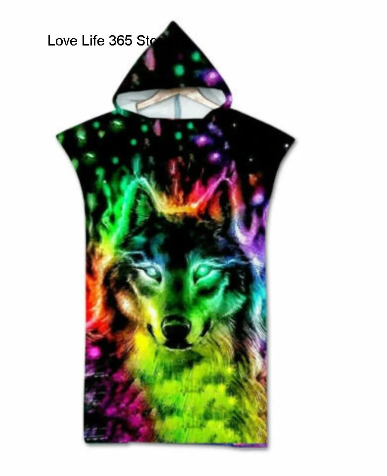 Wolf Large Beach Towel Bath Towel Quick Dry Towels Hooded Cloak Wetsuit Adult Child Parent-Child Poncho Bathrobe for Swim Surf